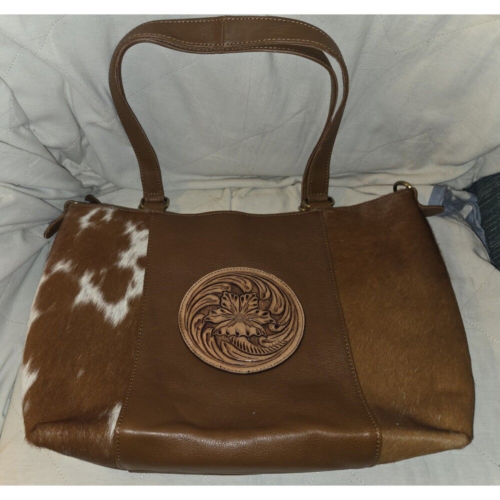 SVK - Handbag Tooled Leather Crossbody/Handbag - Hair Hide - Brown - New
